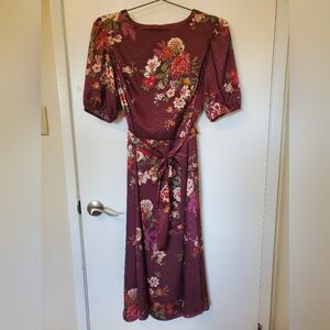 Puff Sleeve Floral Midi Dress